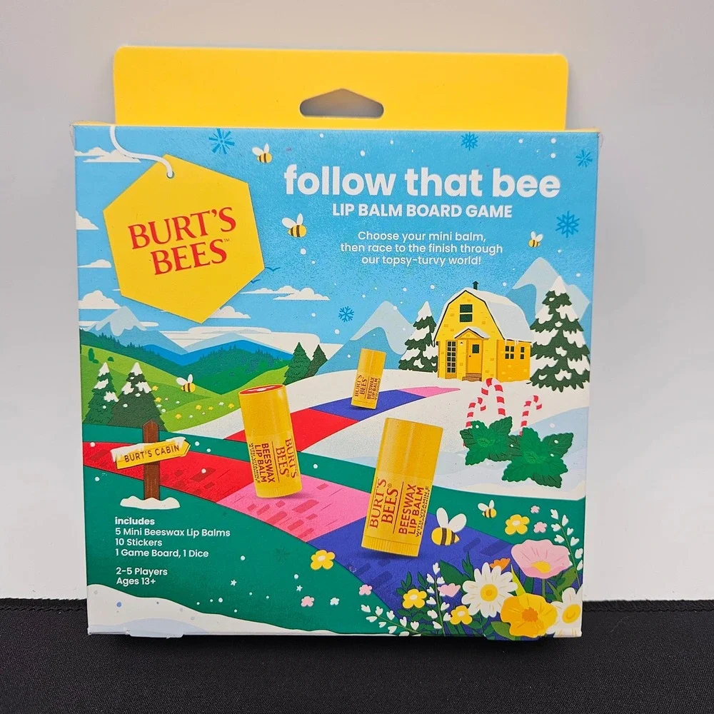 Burt's Bees Follow That Bee Lip Balm Board Game 5‎ Mini Balms Holiday Gift Set